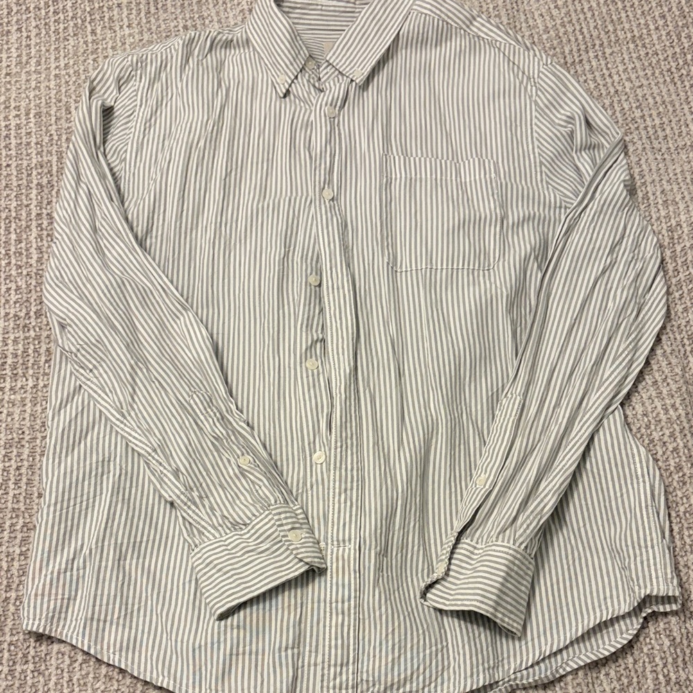 Striped Men's Shirt - Gray and White